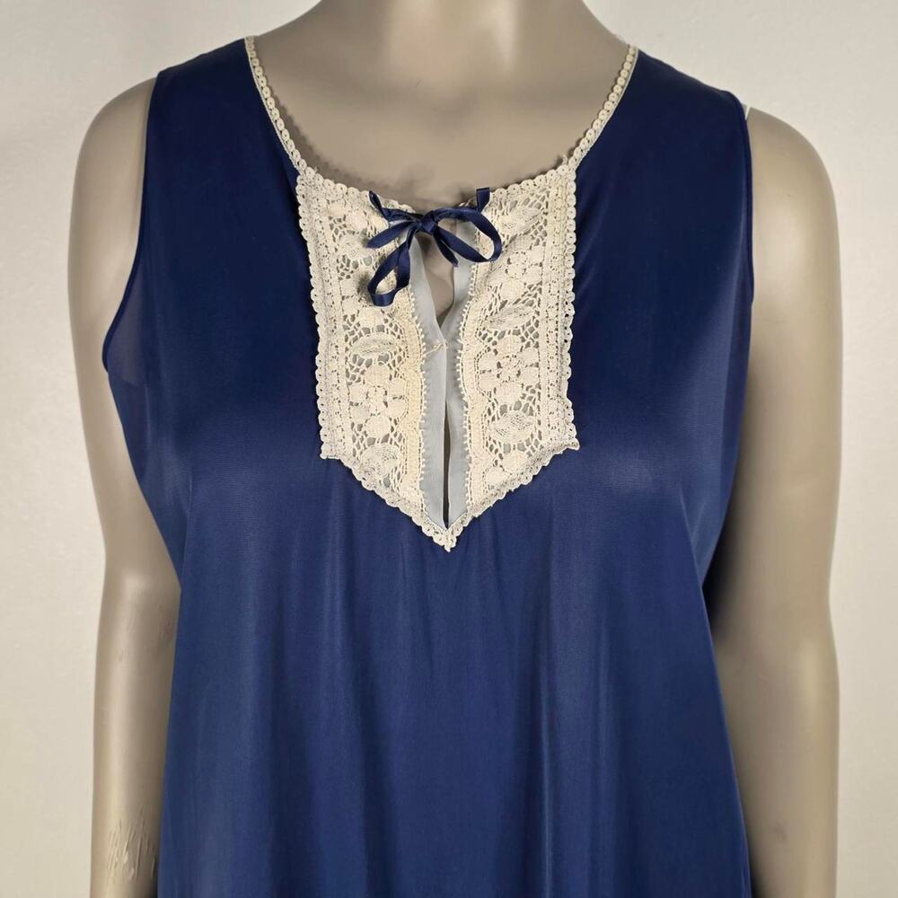 Vintage Lace Nightgown Maxi Maikmade Navy Romantic Cottagecore Nylon Sleeveless - Picture 4 of 10
